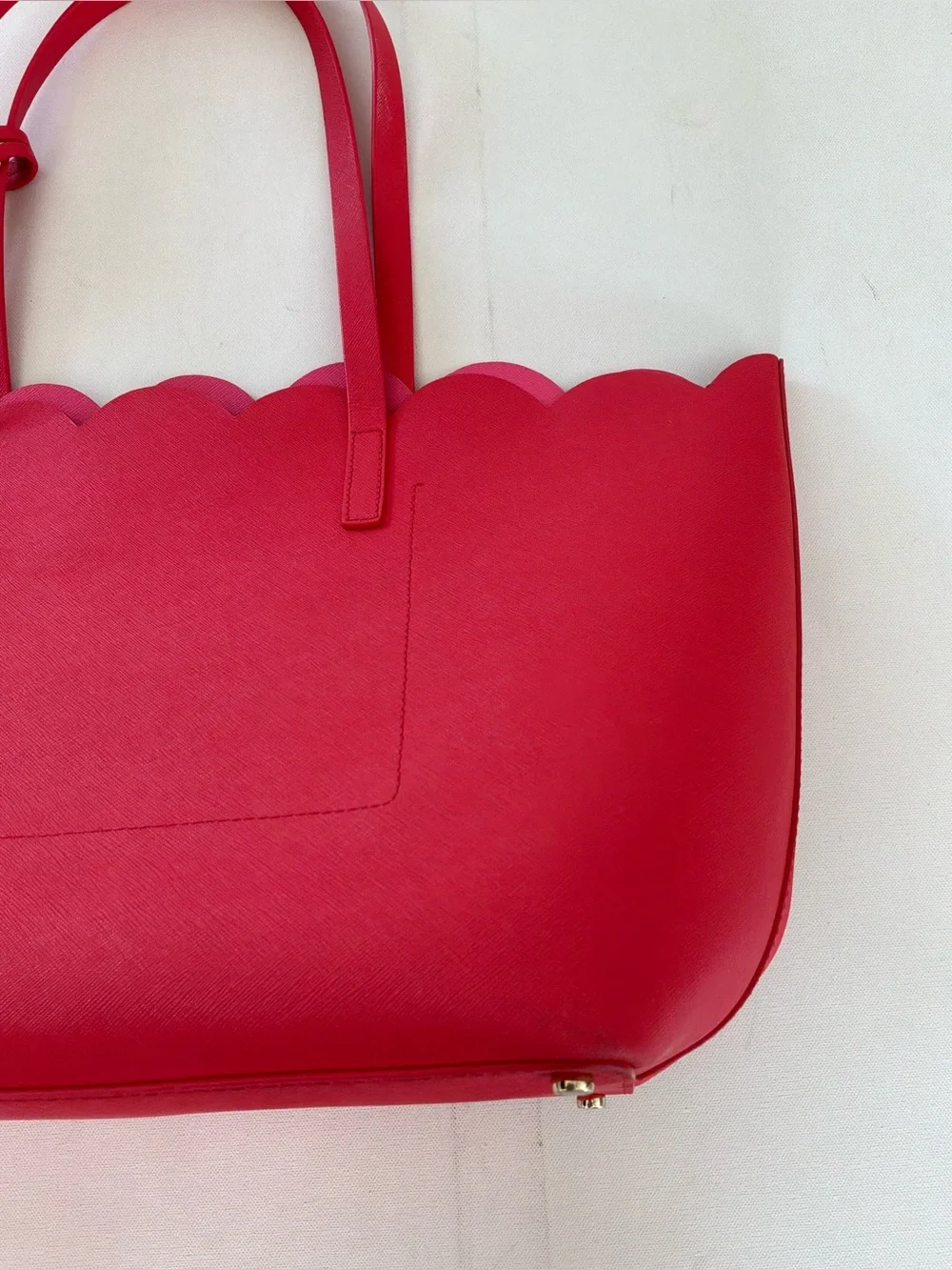 Kate Spade New York Scallop Leather Tote Bag Pink Large Shoulder Purse